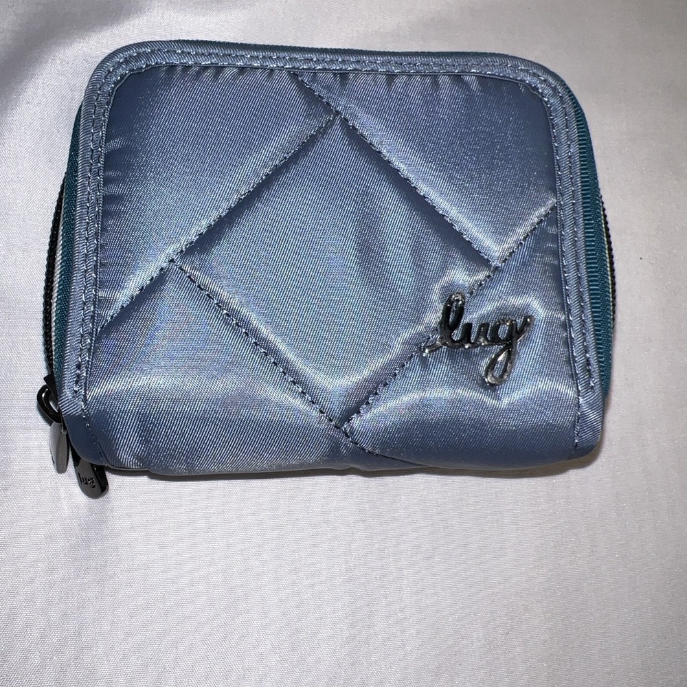 Lug Splits SE Silver Blue Zip-Around RFID Blocking Credit Card Wallet Excellent!